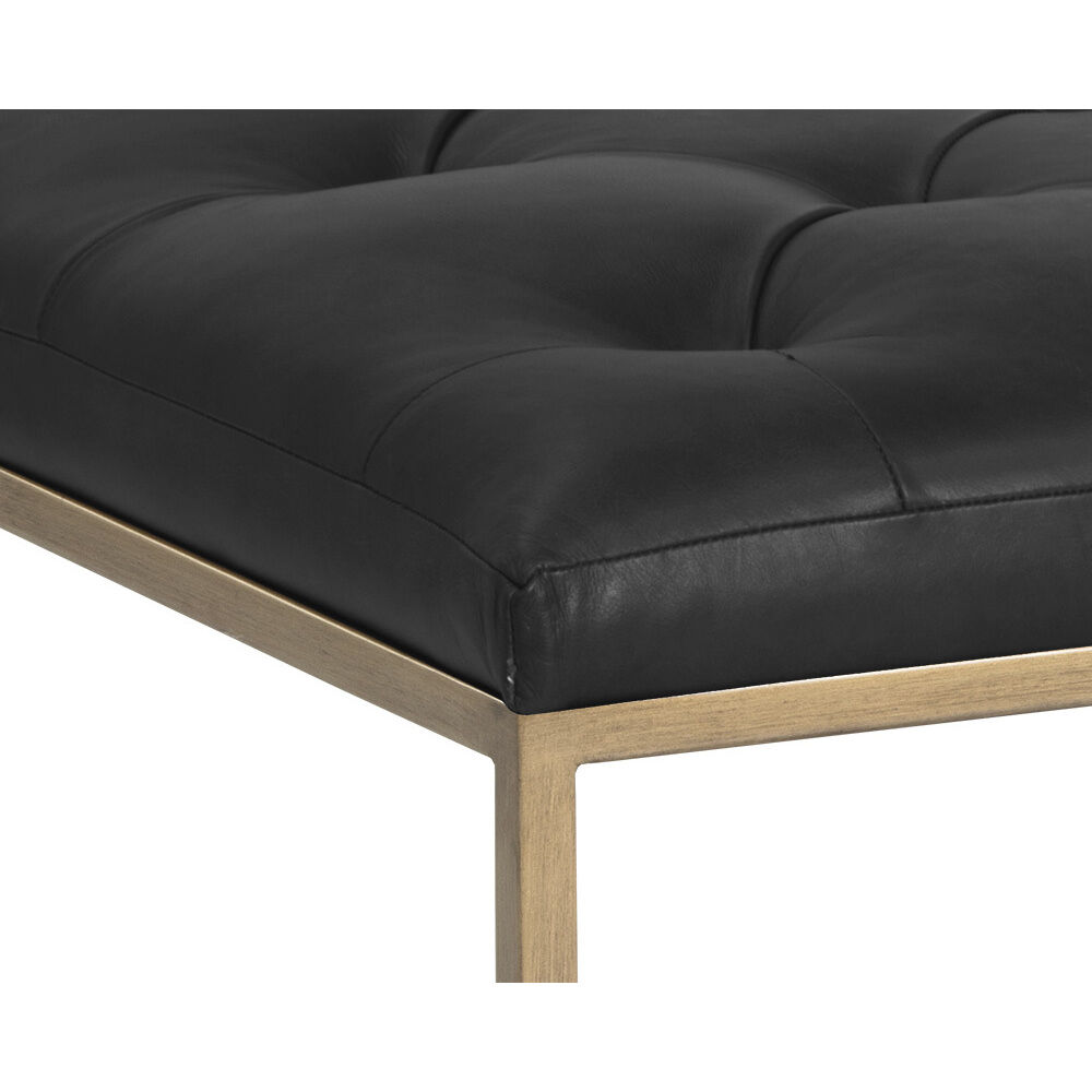 Endall 17 inch Antique Brass / Vintage Black Night Leather Ottoman